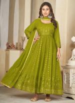 Georgette Parrot Green Traditional Wear Embroidery Work Anarkali Suit